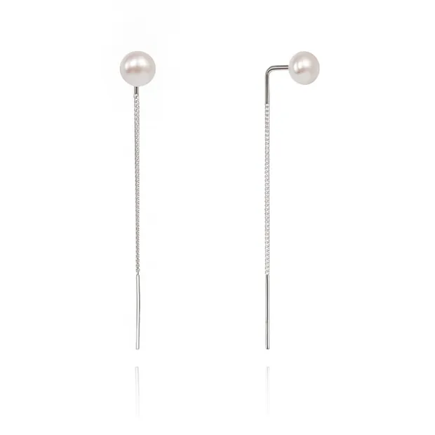 Срібні сережки протяжки з перлинками