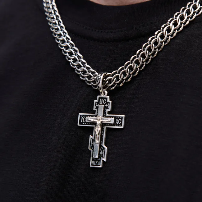 Срібний чоловічий набір Чорна емаль та Коробка під набір квадратна  зображення 3