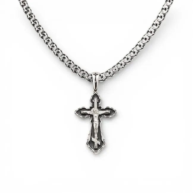 Срібний чоловічий набір Правда з чорною емаллю та ланцюжок Класичний Бісмарк 