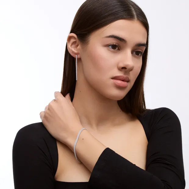 Срібний набір Доріжка з фіанітами та срібляста коробка