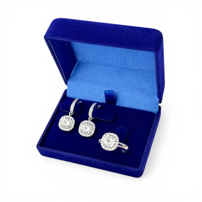 Подарунок для коханої срібний набір Смарагд Прозорий 