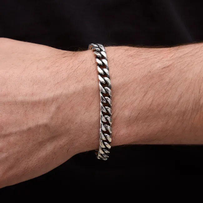 Срібний чоловічий браслет Панцирний та Коробка під набір квадратна  зображення 2