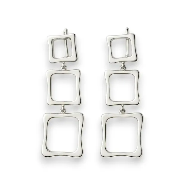 Срібні сережки англійська застібка Потрійні Квадрати 