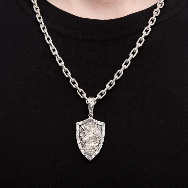 Срібна підвіска Щит Георгій Змієборець та ланцюжок Якір  зображення 2
