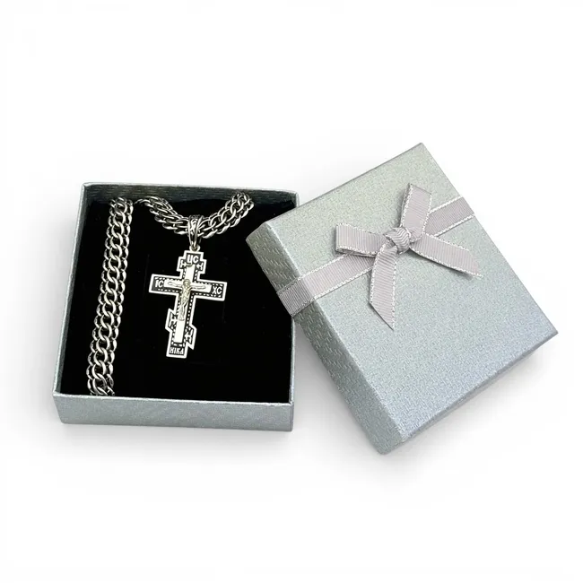 Срібний набір Чорна емаль та Коробка під набір квадратна 