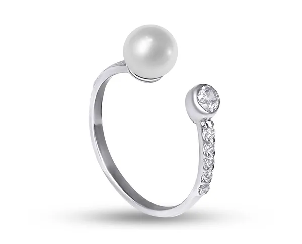 Серебряное кольцо с жемчуженой и фианитами Амалия 1080К