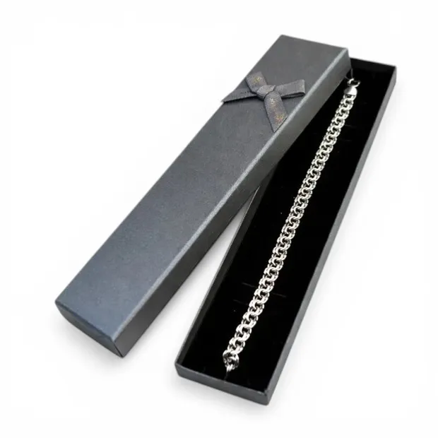 Срібний чоловічий браслет Плоский бісмарк та коробка під браслет Romance