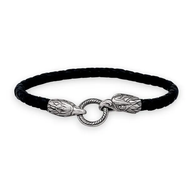 Срібний браслет шкіряний зі срібними вставками