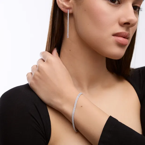 Срібний набір Доріжка з фіанітами та срібляста коробка