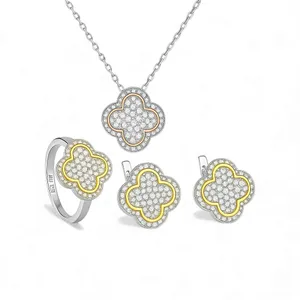 Срібний набір Конюшина всипана цирконієм 