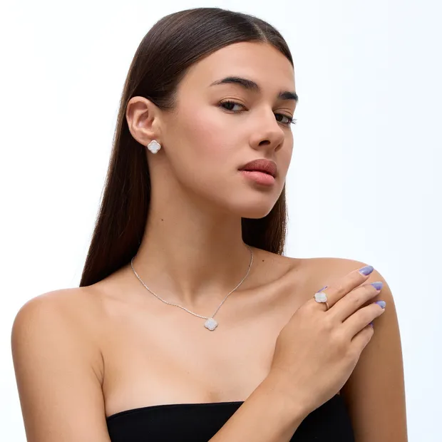 Срібний набір Конюшина всипана цирконієм