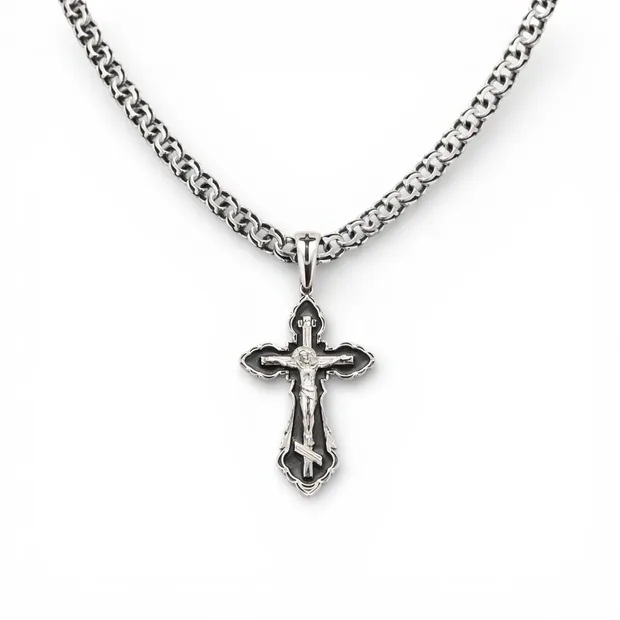 Срібний чоловічий набір Правда з чорною емаллю та ланцюжок Класичний Бісмарк