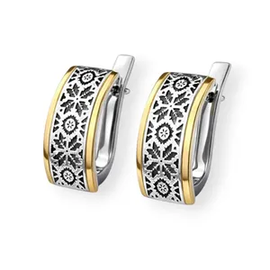 Silver earrings Embroidery with gold plate 