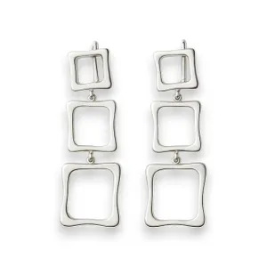 Срібні сережки англійська застібка Потрійні Квадрати  