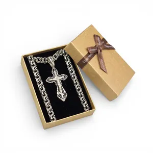 Срібний хрестик Правда з чорною емаллю, ланцюжок Класичний Бісмарк та Коробка під набір "Happy everyday" 