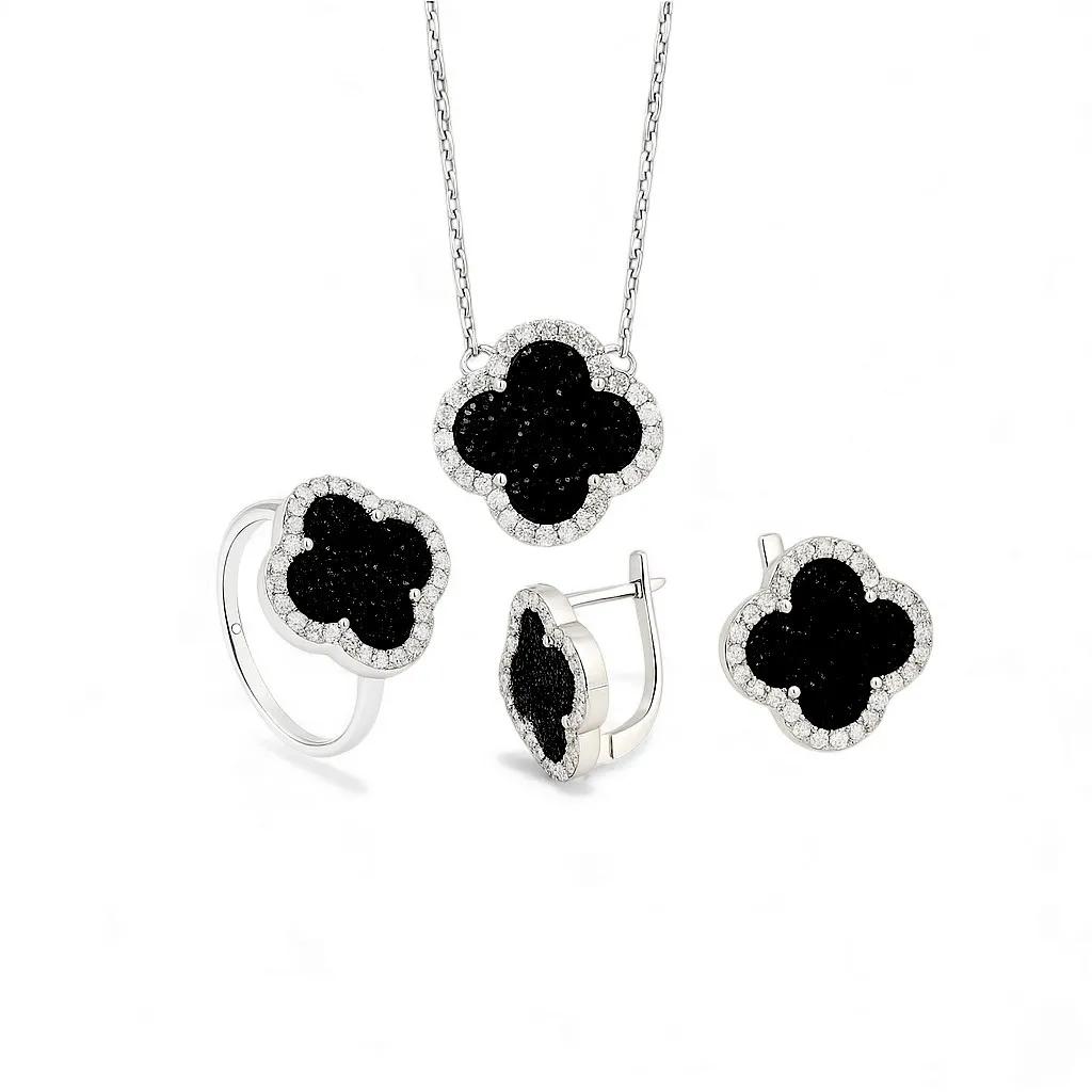 Срібний набір Конюшинка з Авантюрином