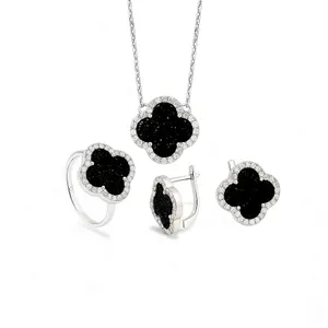 Срібний набір Конюшинка з Авантюрином 