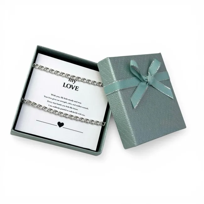 Срібний чоловічий ланцюжок Плоский Бісмарк та листівка для коханого  