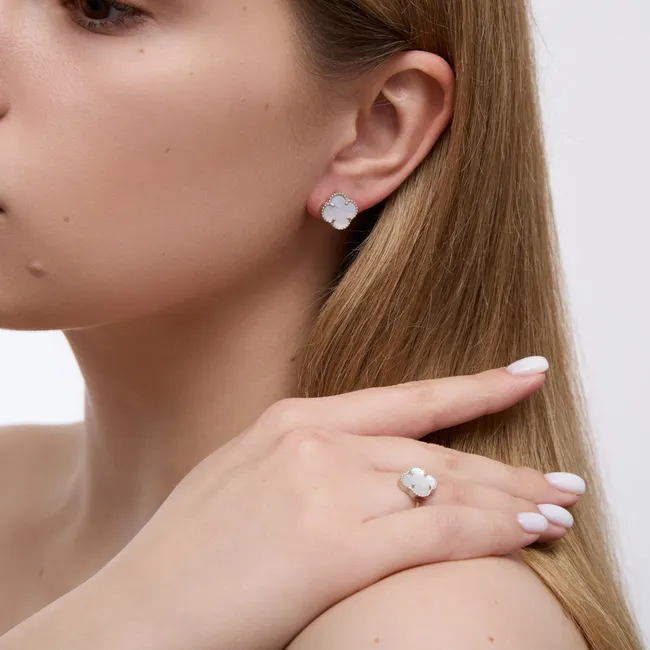 Срібний набір Конюшина з перламутром  зображення 3