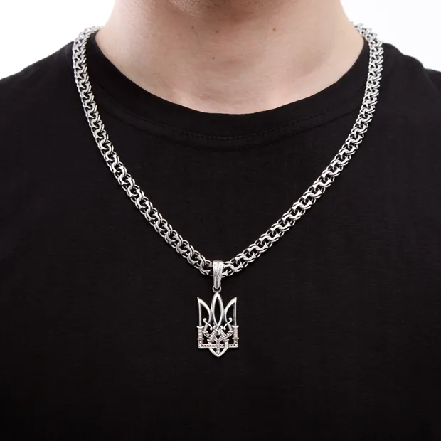 Срібна підвіска Тризуб, ланцюжок Класичний бісмарк та Коробка під набір "Балабінка"