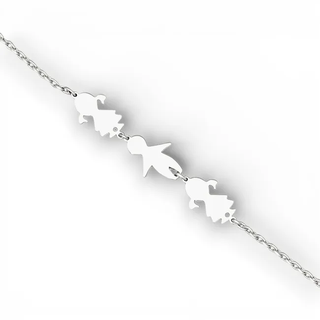 Срібний браслет для гравіювання з підвіскою Дві донечки та синочок 