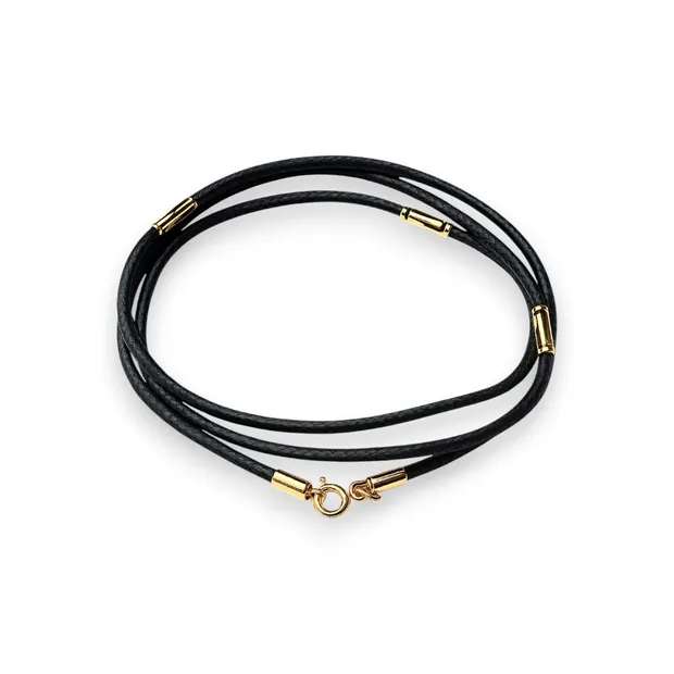 Шкіряний шнурок зі срібними вставками з позолотою 