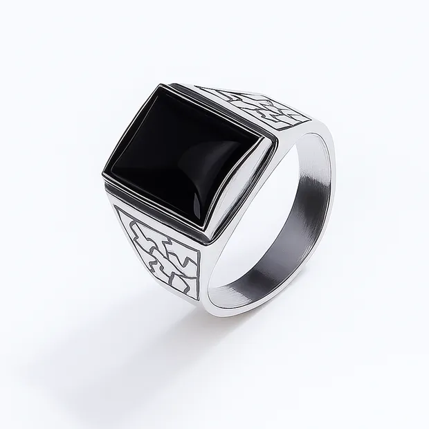 Silver male ring with Onyx