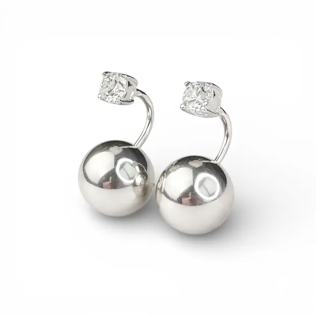 Срібні сережки Кульки зі вставкою цирконій 