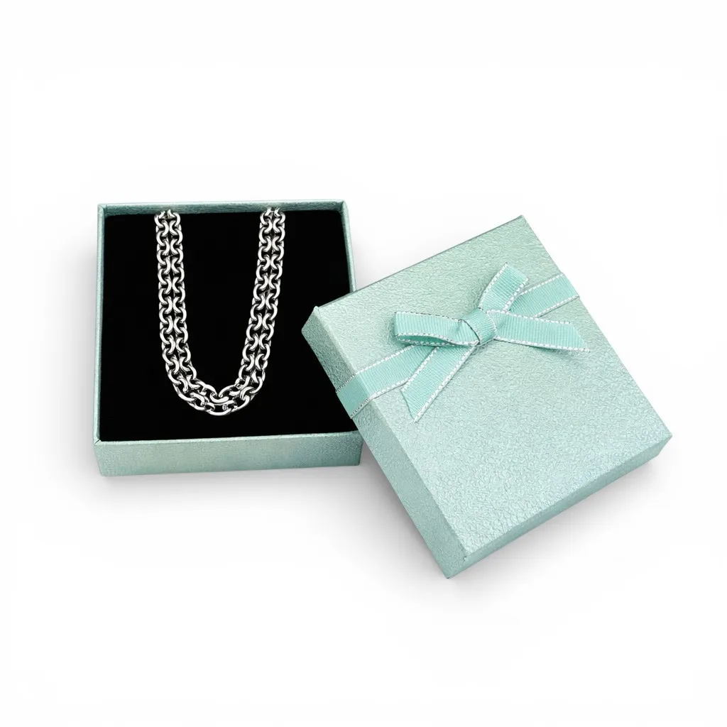 Срібний чоловічий ланцюжок Подвійний Якір та Коробка під набір квадратна