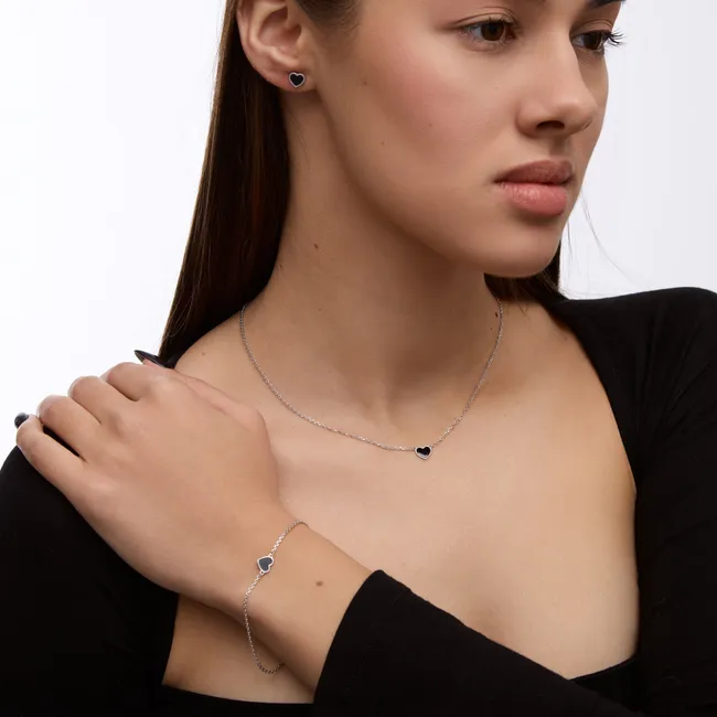 Срібний набір з чорною емаллю  зображення 3