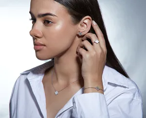 Срібний набір конюшина з перламутром та пакування з трояндою   зображення 3