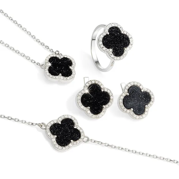 Срібний набір Конюшинка з авантюрином