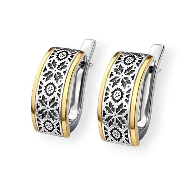 Silver earrings Embroidery with gold plate