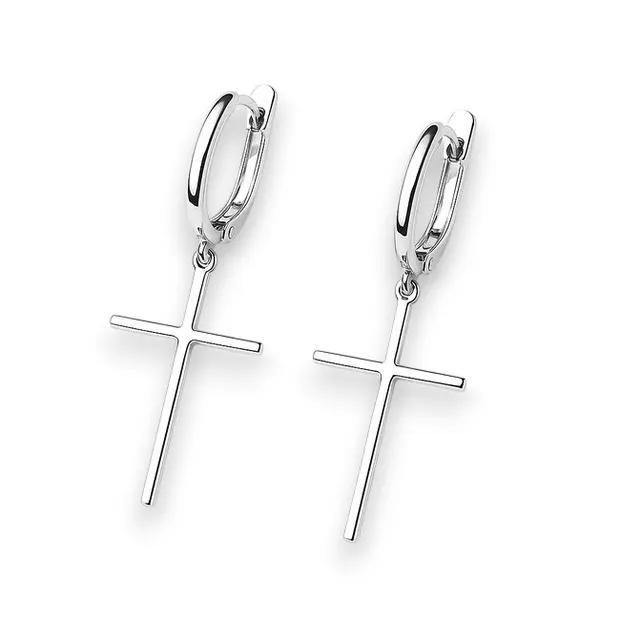 Срібні cережки англійська застібка Хрестики Стайл Середні 