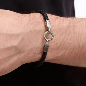 Срібний браслет шкіряний зі срібними вставками  зображення 3