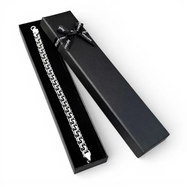 Срібний ланцюжок Класичний Бісмарк та Коробка під браслет "Happy everyday"