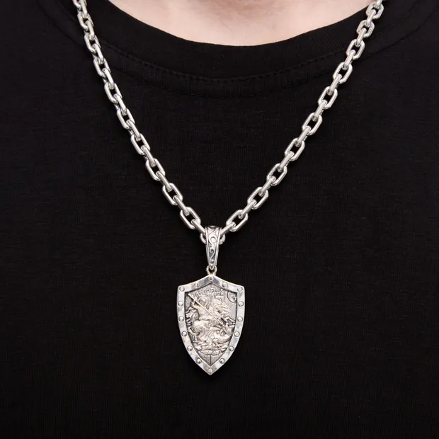 Срібна підвіска Щит Георгій Змієборець, ланцюжок Якір та Коробка під набір "Happy everyday"
