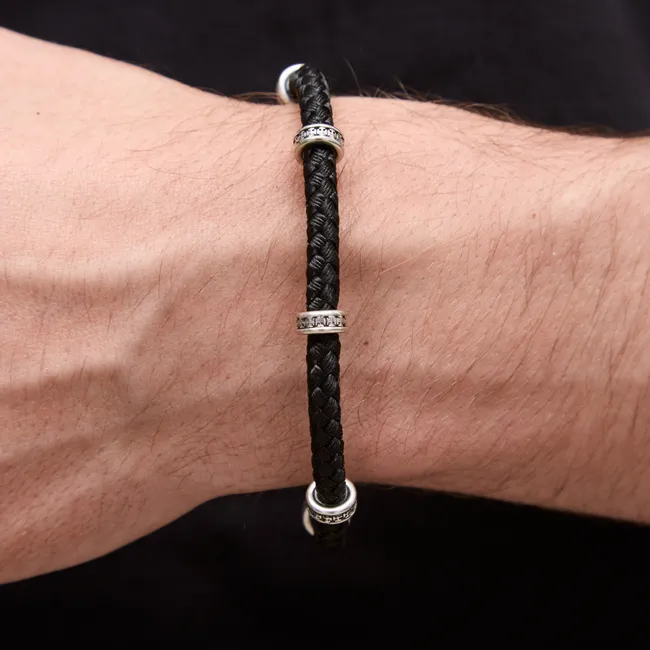 Серебряный браслет шелковый широкий с тонкими вставками  зображення 3