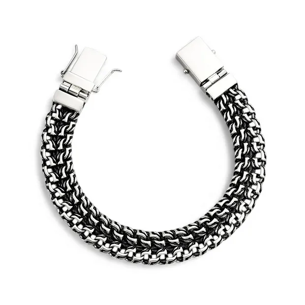 Срібний браслет Тризуб з великою коробкою