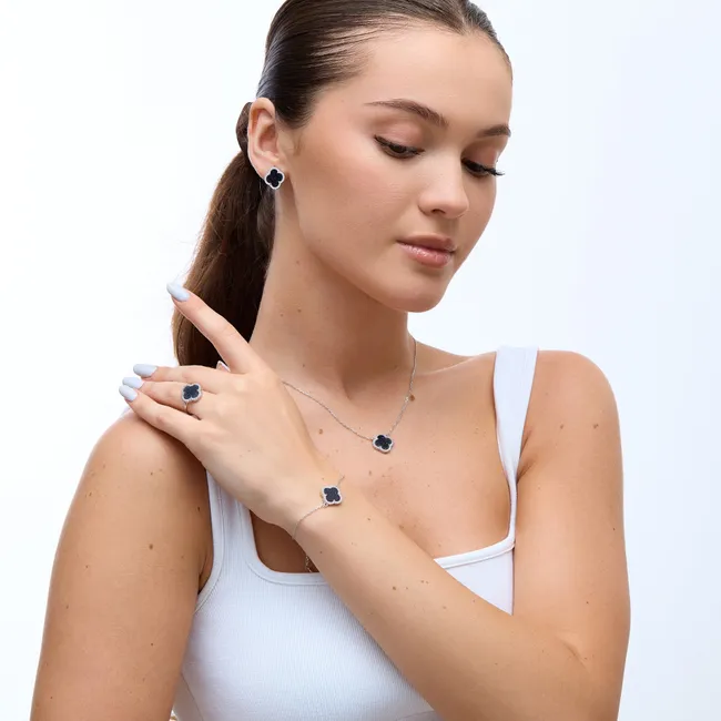 Срібний набір Конюшинка з Авантюрином  зображення 2