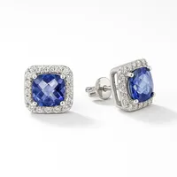 Срібні сережки квадратні фіаніти з основою  