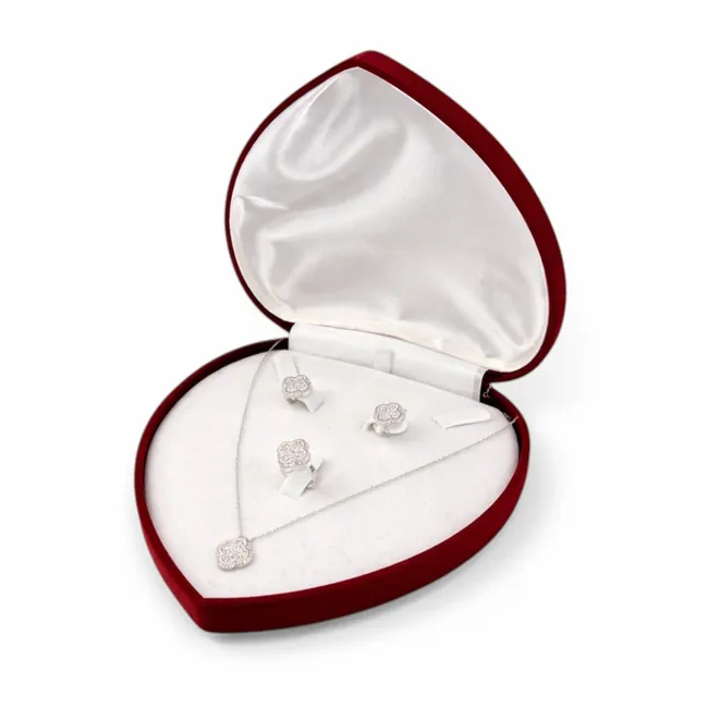 Подарунок для коханої срібний набір Конюшина всипана цирконієм  зображення 3