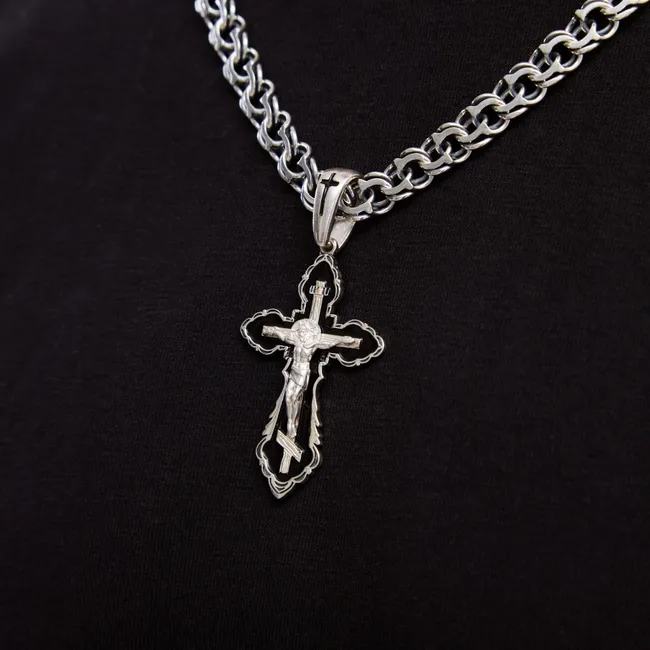 Срібний хрестик Правда з чорною емаллю, ланцюжок Класичний Бісмарк та Коробка під набір "Happy everyday"  зображення 3