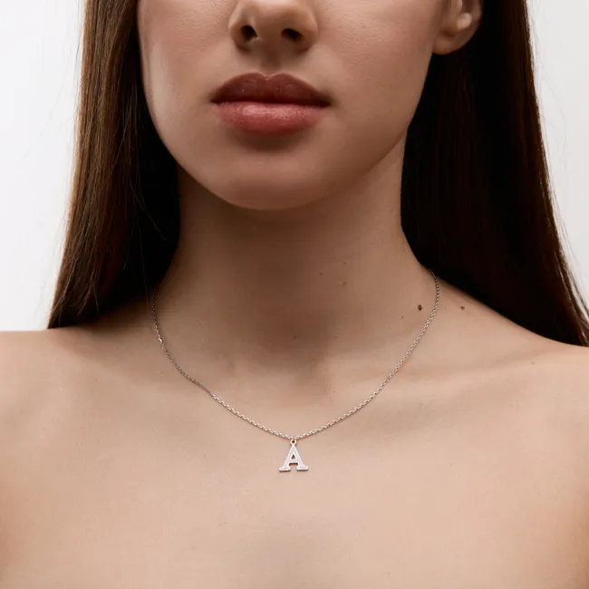Срібне кольє буква А  зображення 3