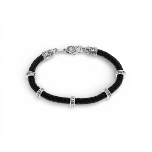 Серебряный браслет шелковый широкий с тонкими вставками 