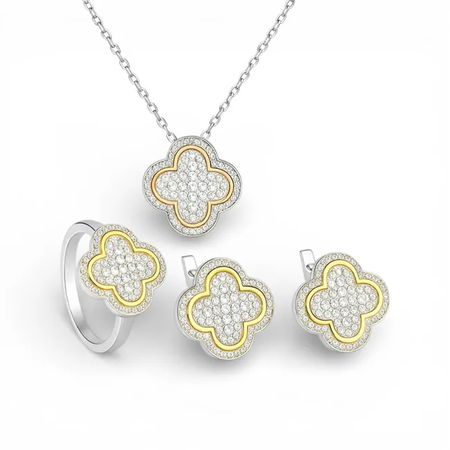 Срібний набір Конюшина всипана цирконієм 