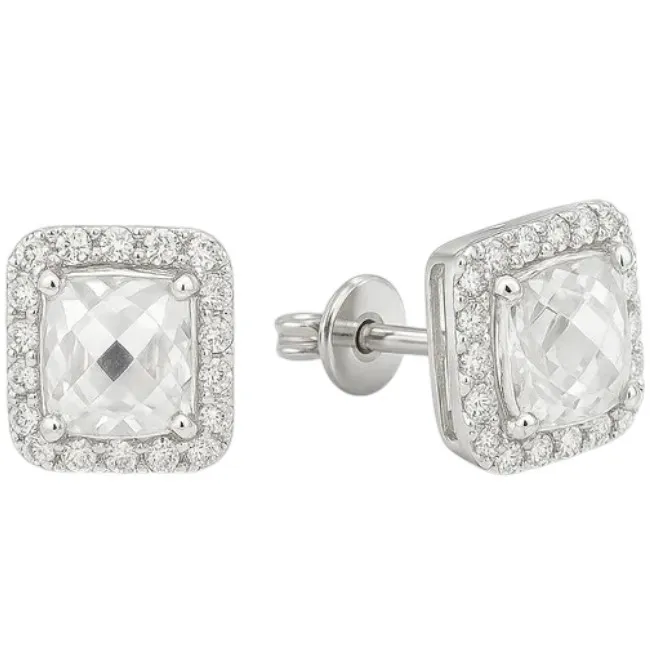 Срібні сережки квадратні фіаніти з основою    зображення 7