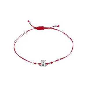 Шелковий браслет с серебряной застежкой детский с подвеской Медвежонок  