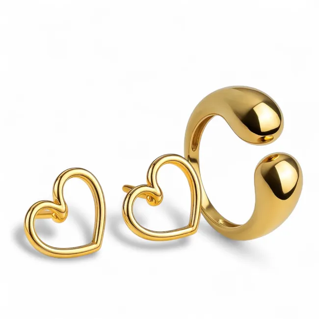 Срібний набір з позолотою Серденька 