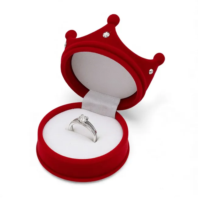 Срібна каблучка Мелана та Футляр Корона червоний 
